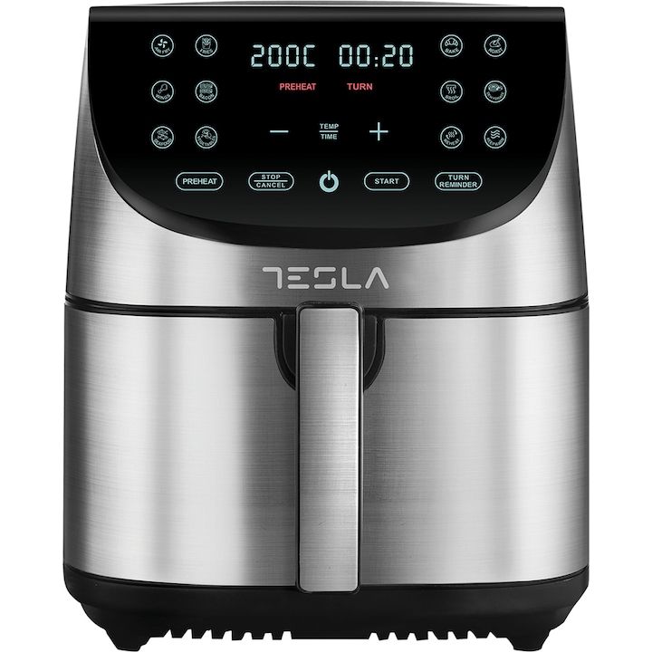 Friteuza aer cald Tesla AF701BX , 7 L, 1700W, Panou digital, 12 programe, Inox
