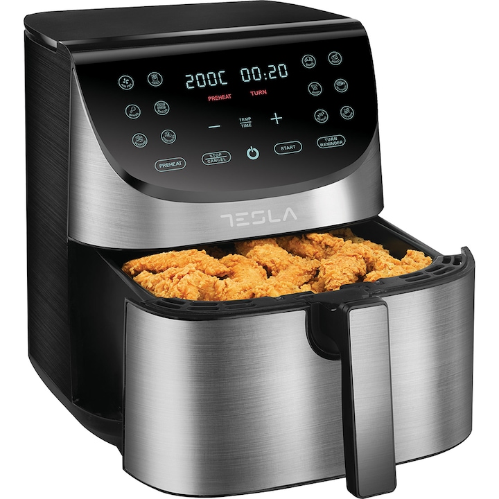 Friteuza aer cald Tesla AF701BX , 7 L, 1700W, Panou digital, 12 programe, Inox