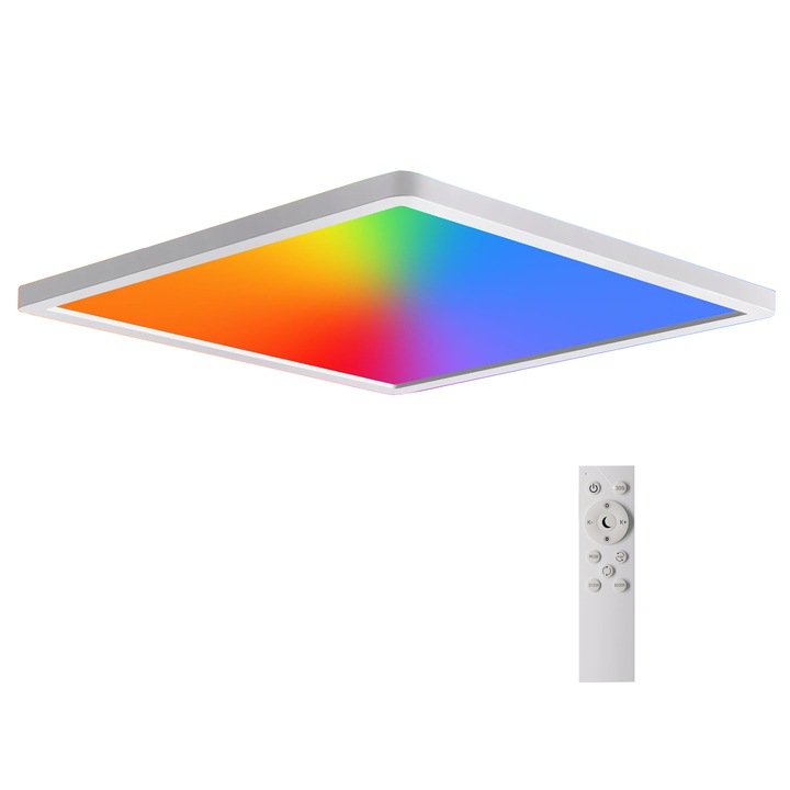 Таванна лампа с Led, Toollight, Rgb димиране 24w, 220v, бяла светлина, диаметър 30 см, пластмаса, квадратна, бяла