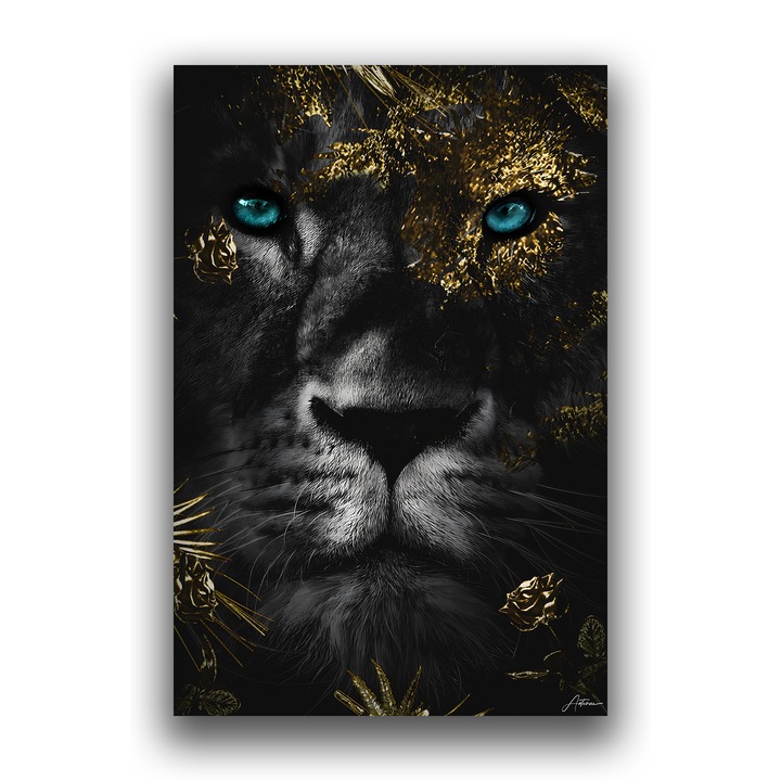 Картина на платно, LuxCanva® B1089, Красотата на лъва със сини очи, 60 X 90 CM, 100% памучно платно 400g/m2, дървена рамка
