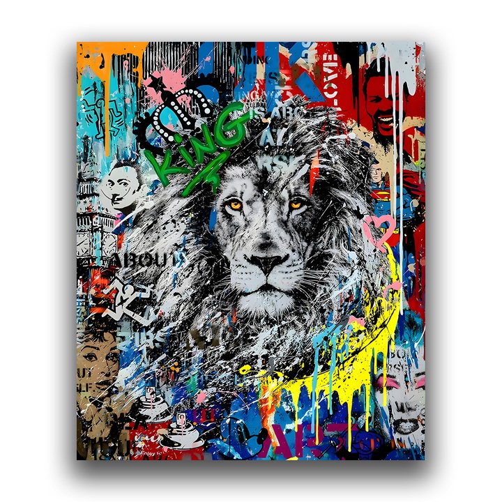 Първокласна картина на платно, LuxCanva® B1093, Холивудски лъв, 50 X 60 CM, 100% памучно платно 400g/m2, Дървена рамка, Всекидневна, Изглед, Кино, Цветна, Крал, Спалня, Одри Хепбърн, Знаменитости, Живи цветове