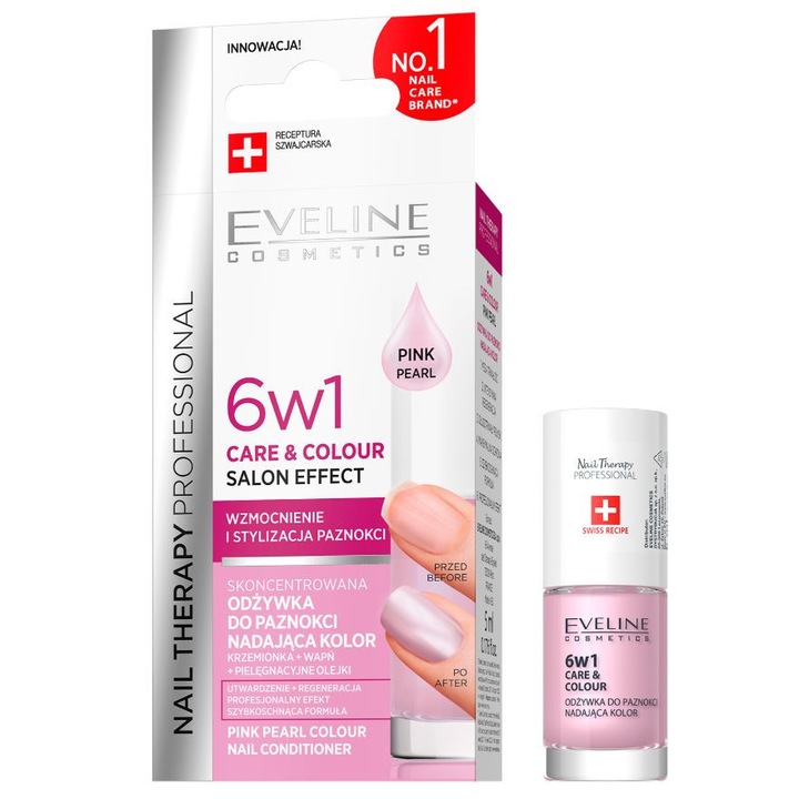 Tratament profesional pentru unghii 6 in 1, Eveline Cosmetics, Care & Colour Pink Pearl, 12 ml