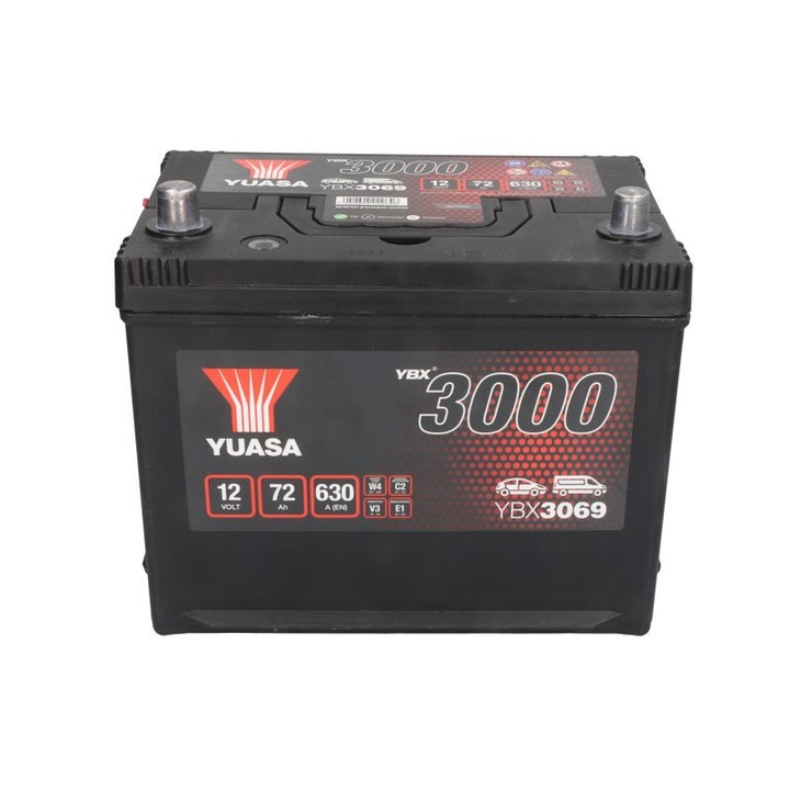 Автомобилен акумулатор, YUASA 12V 72Ah/630A, 269x174x223 B9