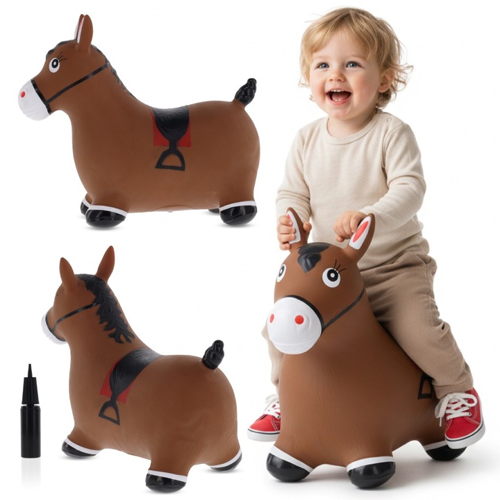 Jumper de cauciuc, Sun Baby, cal, pentru copii, cu pompa pentru umflare, 12 luni +, 49x28x58 cm, Maro