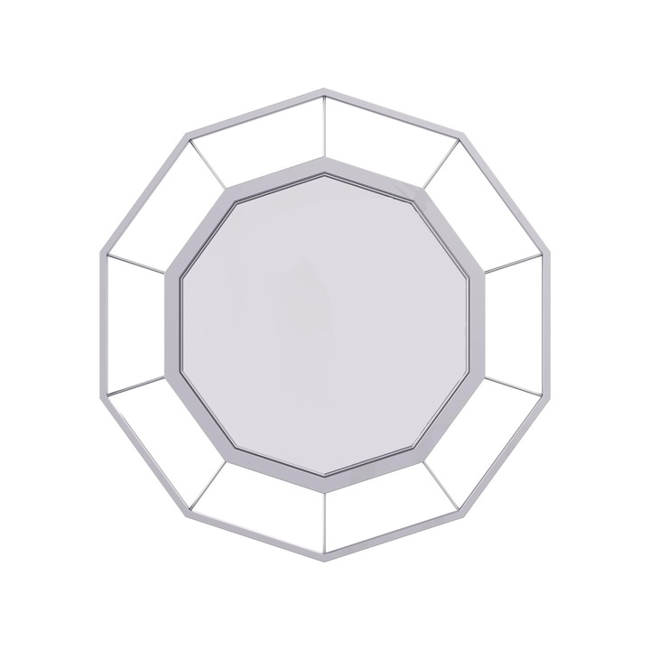 Kerek dekoratív fali tükör, ezüst kerettel, átmérője 62 cm