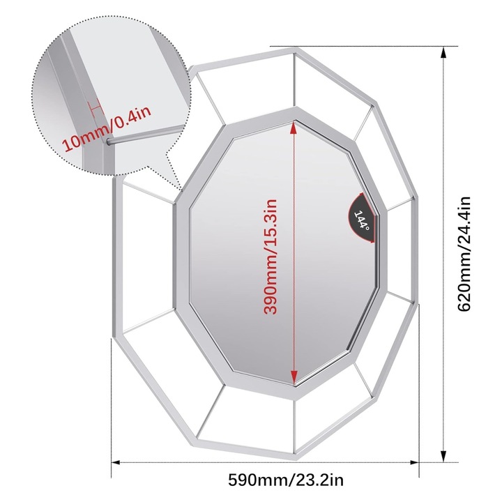 Oglinda rotunda decorativa, de perete, rama argintie, diametru 62 cm