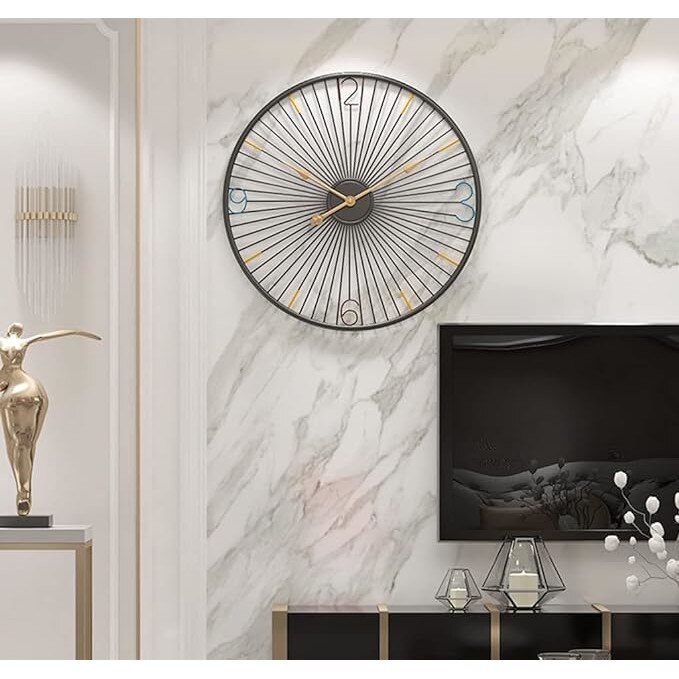Ceas decorativ de perete BlackArt Deco, design modern, negru, 50 cm ...