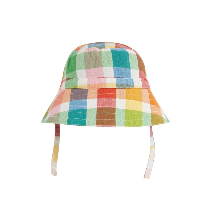 Двулицева шапка за слънце, "цветни квадратчета", органичен памук, многоцветна, за деца 1-2 години