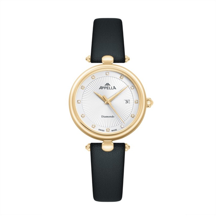 Ceas Appella L50002.1243DQ, inox auriu, carcasa 31mm, 12 diamante, elvetian