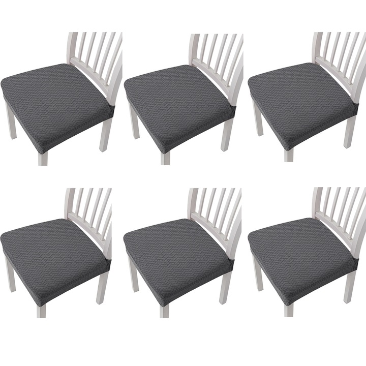 Комплект 6 калъфа за столове, Axroad Mall, Дишаща материя, Нехлъзгаща се, С еластичен колан, Лесни за почистване, За хол, хотел, ресторант, Полиестер, Универсален, Тъмно сив