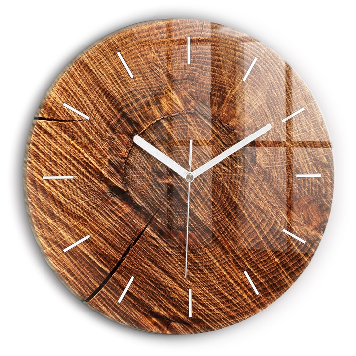 Falióra, Wallfluent, üveg, Fehér mutatók, Számok nélkül, Dekoratív fa, Barna, Kerek Ø30 cm, 010010500040100160345