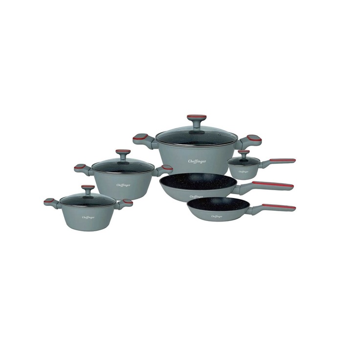 Set oale si tagai Cheffinger 10 bucati cu strat antiaderent Grey