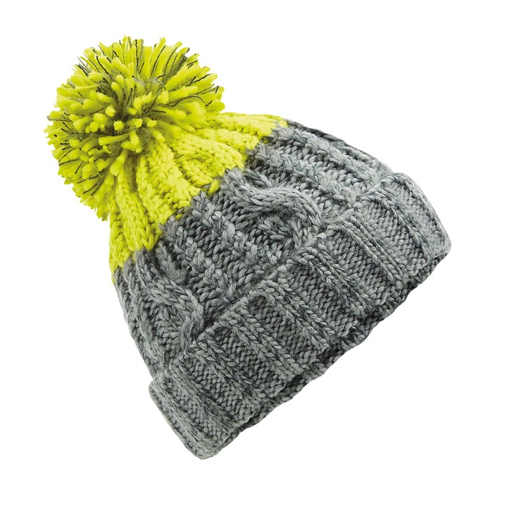 Apres Hat, Ronic X, 100% poliakril Soft-Spun, vastag télire, belső hőpánt, bojt, unisex, szürke sárgával