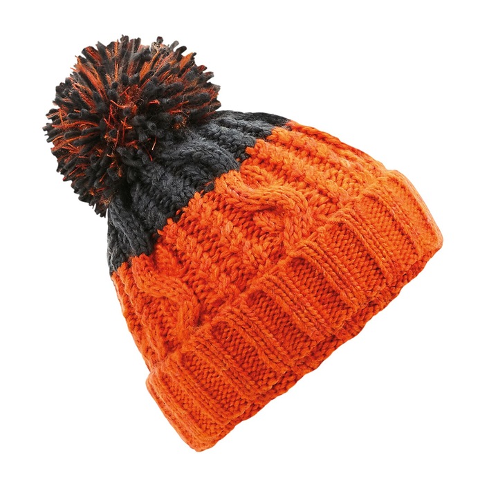 Apres Hat, Ronic X, 100% poliakril Soft-Spun, vastag télire, belső hőpánt, bojt, unisex, narancssárga szürkével