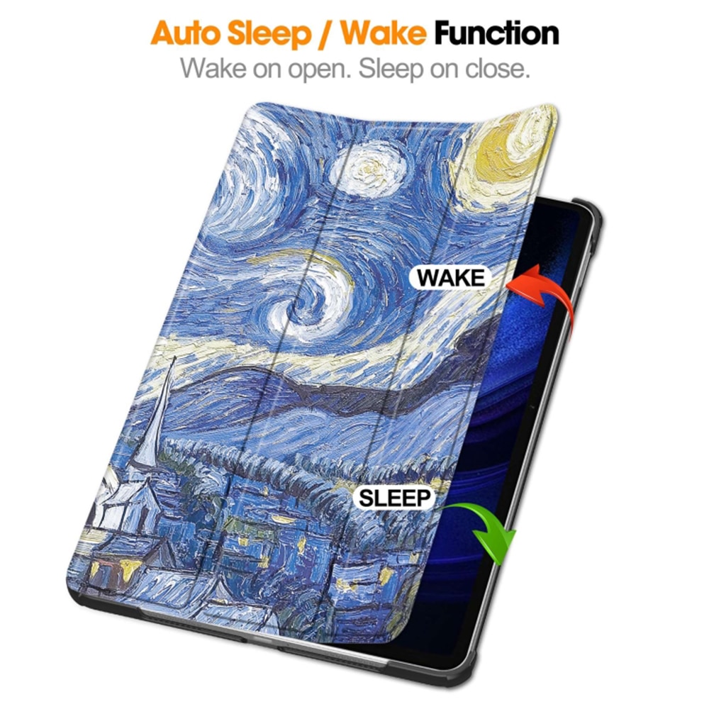 Husa pentru Xiaomi Pad 6, Pad 6 Pro trifold Slim UltraLight, functie sleep/wake-up, Aiyando, starry night
