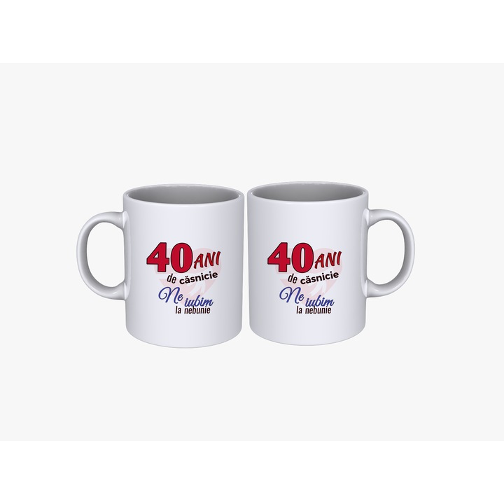 Set 2 cani cuplu 40 ani aniversare casatorie, 330 ml