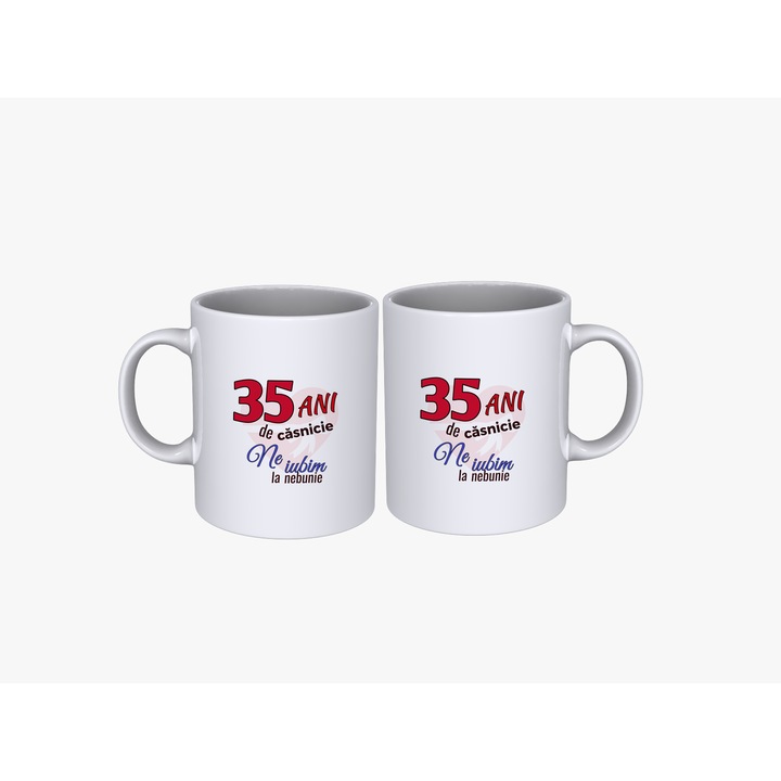Set 2 cani cuplu 35 ani aniversare casatorie, 330 ml