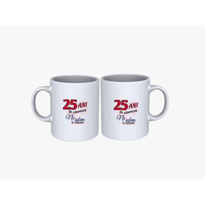 Set 2 cani cuplu 25 ani aniversare casatorie (V2), 330 ml