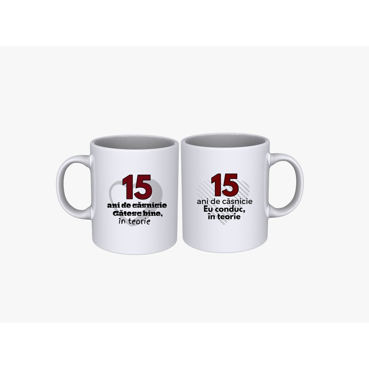 Set 2 cani cuplu 15 ani aniversare casatorie, 330 ml