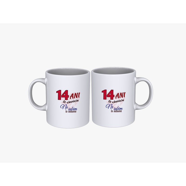 Set 2 cani cuplu 14 ani aniversare casatorie, 330 ml
