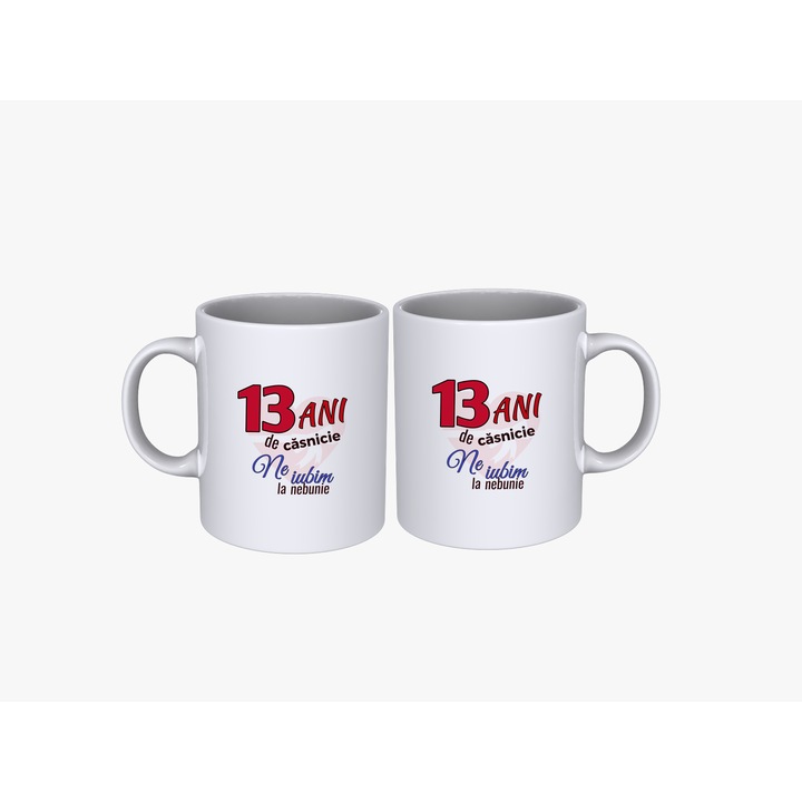 Set 2 cani cuplu 13 ani aniversare casatorie, 330 ml