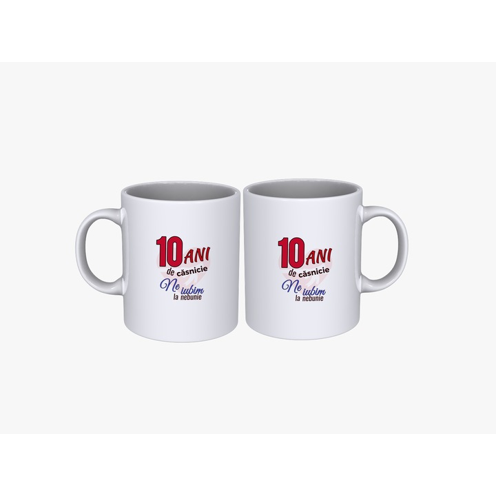 Set 2 cani cuplu 10 ani aniversare casatorie (V2), 330 ml
