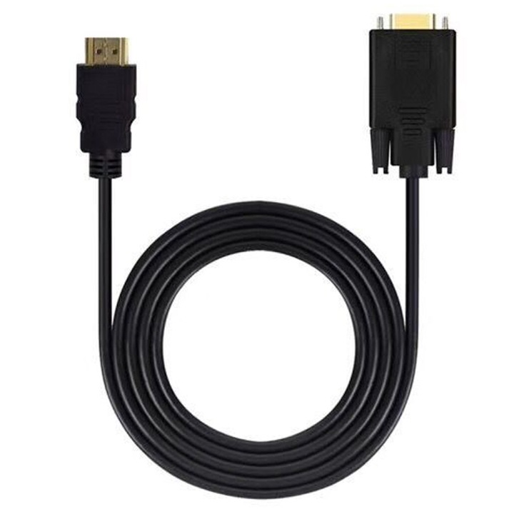 Adaptor convertor, Axroad Mall, HDMI la VGA, Transfera semnale video de stabile, 1080P, Reducand pierderile si interferentele, Unidirectional, Portabil, Pentru laptop, proiector, ABS/Metal, 183cm, Negru