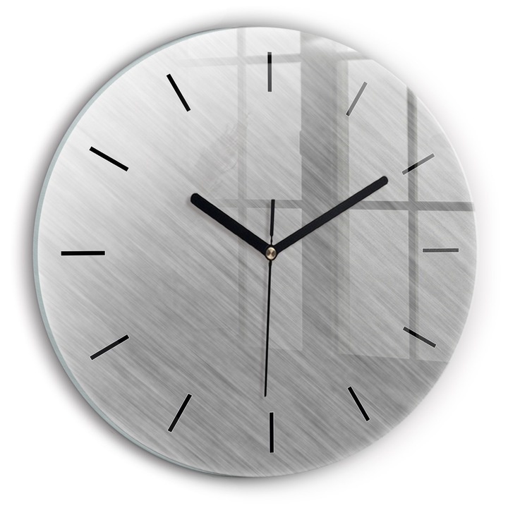 Falióra, Wallfluent, üveg, Fekete mutatók, Számok nélkül, Fém fal, Szürke, Kerek Ø30 cm, 010010500040200254785