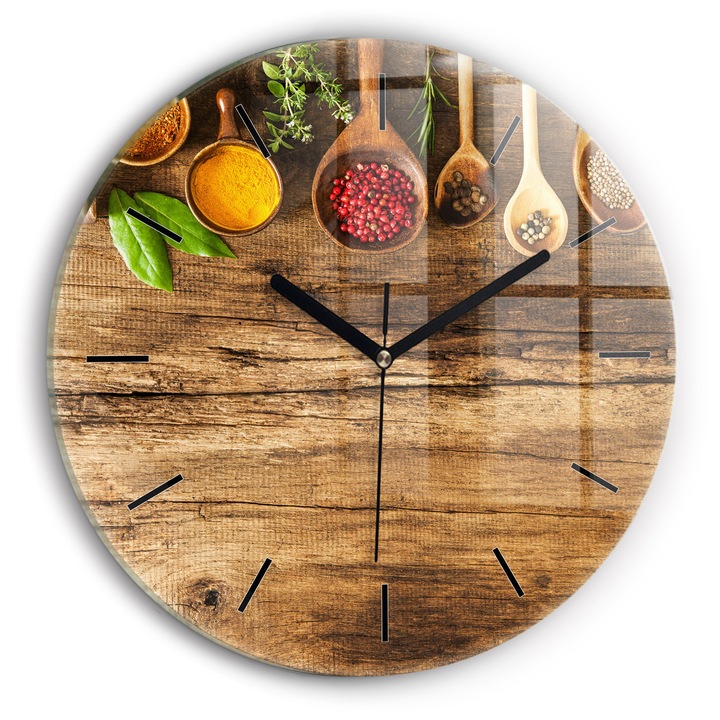 Falióra, Wallfluent, üveg, Fekete mutatók, Számok nélkül, Fűszerkanál, Barna, Kerek Ø30 cm, 010010500040200254177