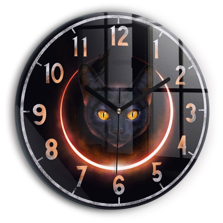 Falióra, Wallfluent, üveg, Fekete kezek, Magic Cat, Fekete, Kerek Ø60 cm, 010010500050200273812