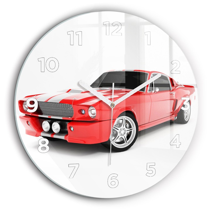 Falióra, Wallfluent, üveg, Fehér mutatók, Arab, Sportautó, Piros, Kerek Ø60 cm, 010010500050100273075