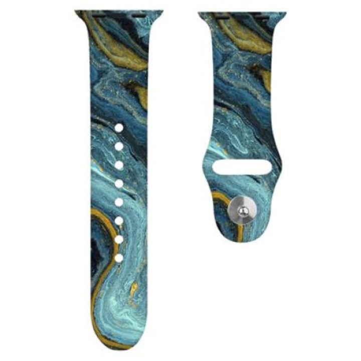 Curea de silicon pentru Apple Watch PREMIUM Marble Design, 42 44 45 49 mm, Dark blue gold