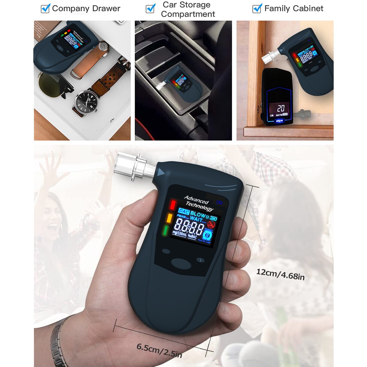Etilometro Professionale AURIVEE Preciso E Certificato, Con Display LCD E 5 Cannucce Usa E Getta – Perfetto Per Feste, Casa E Viaggi, Per Guidare Sicuri