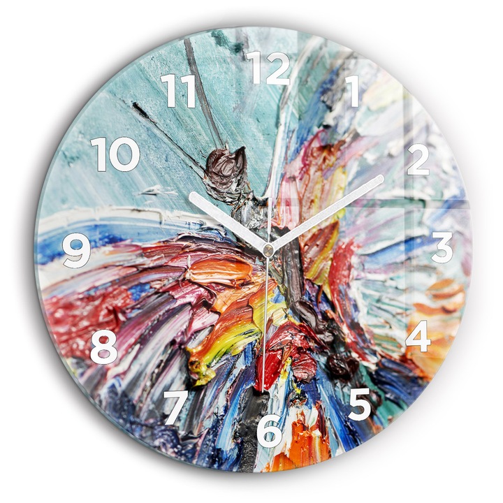 Falióra, Wallfluent, üveg, Fehér mutatók, Arab, Olajművészet töredéke, Többszínű, Kerek Ø60 cm, 010010500050100273602