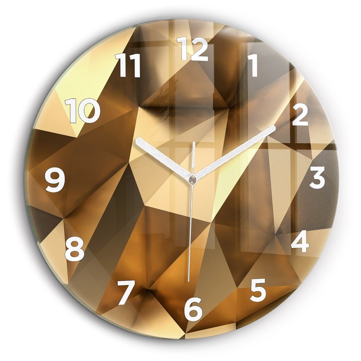 Falióra, Wallfluent, üveg, Fehér mutatók, Arab, Geometrikus textúra, Arany, Kerek Ø60 cm, 010010500050100272080