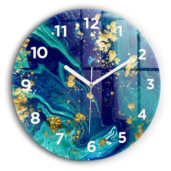 Falióra, Wallfluent, üveg, Fehér mutatók, Arab, Modern absztrakció, Kék, Kerek Ø60 cm, 010010500050100272156