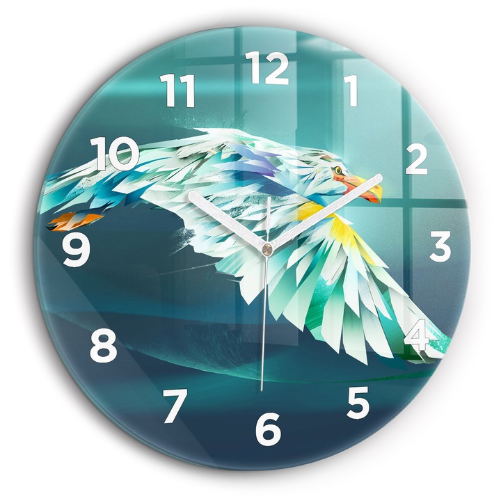 Falióra, Wallfluent, üveg, Fehér mutatók, Arab, Repülő sas kép, Kék, Kerek Ø60 cm, 010010500050100272160