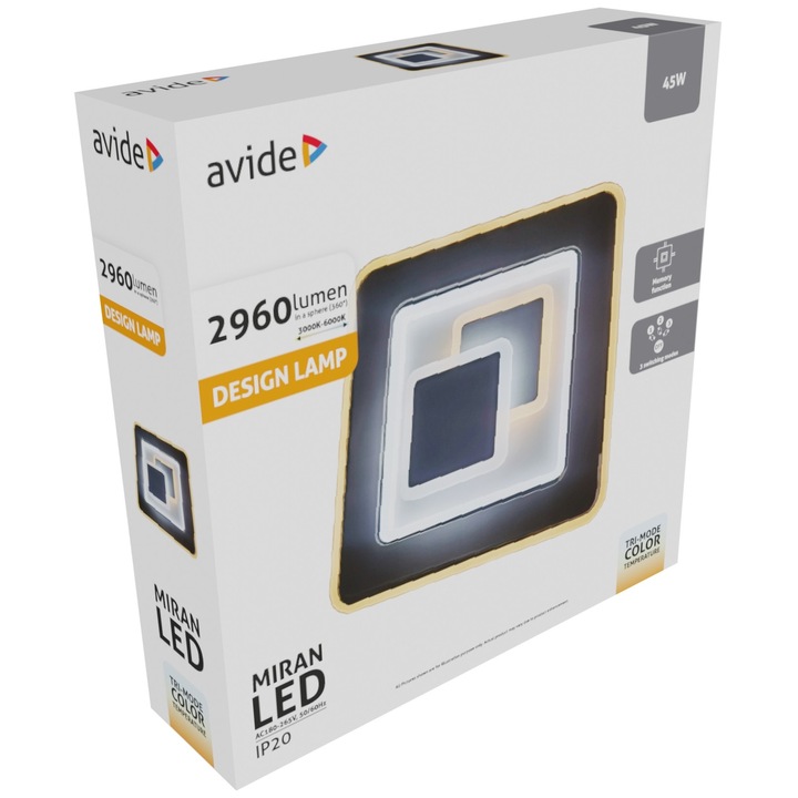 Avide fali Design Oyster Miran mini, 3 kapcsolós mód, 45W, LED, 230V, Fehér