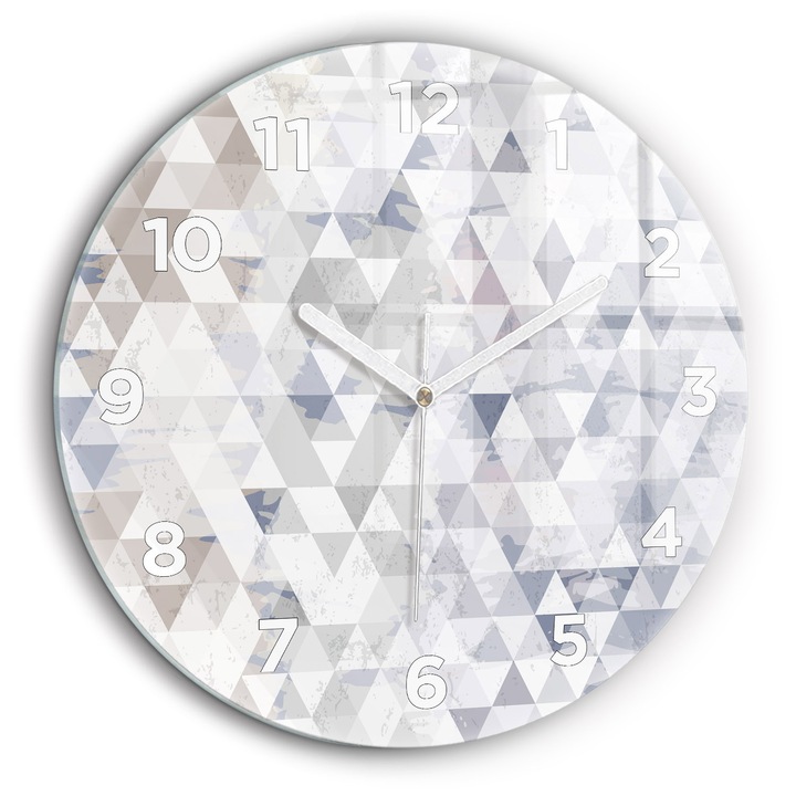 Falióra, Wallfluent, üveg, Fehér mutatók, Arab, Geometrikus minta, Fehér, Kerek Ø60 cm, 010010500050100272491
