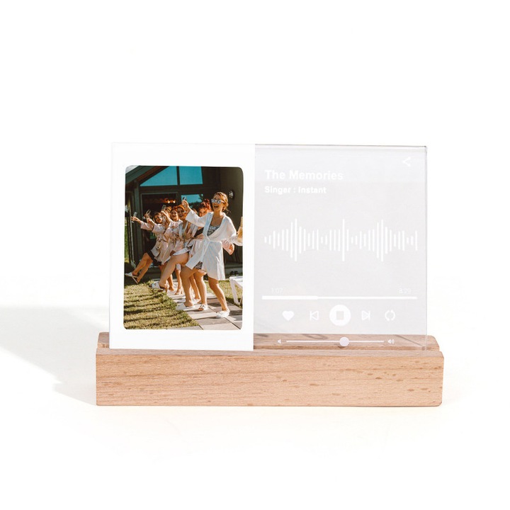 Rama foto lemn, JENUOS®, in designul Spotify, prentu fotografiile de trei inci, 9x13 cm, Transparent/Galben