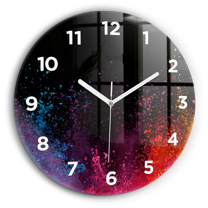 Falióra, Wallfluent, üveg, Fehér mutatók, Arab, Színes robbanás, Többszínű, Kerek Ø60 cm, 010010500050100272740