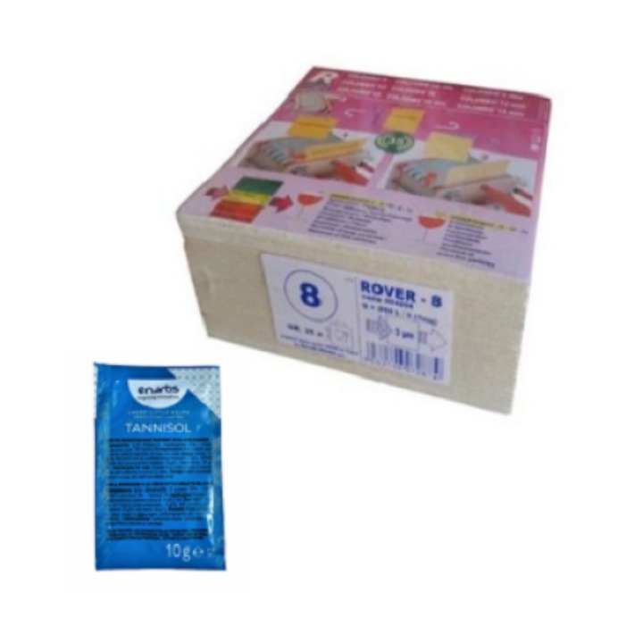 Placi filtrante vin Rover 8, 20x20 cm, degrosare, 25 buc + Antioxidant pentru vin Tannisol, plic 10 gr