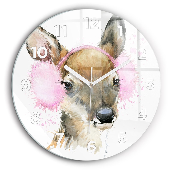 Falióra, Wallfluent, üveg, Fehér mutatók, Arab, Szarvas, Rózsaszín, Kerek Ø60 cm, 010010500050100272901
