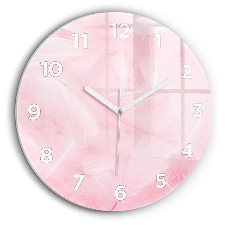 Falióra, Wallfluent, üveg, Fehér mutatók, Arab, Toll - absztrakció, Rózsaszín, Kerek Ø60 cm, 010010500050100273091