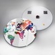 Ceas de perete, Wallfluent, de sticla, Mainile albe, Arabe, Harta lumii a triunghiului, Multicolor, Rotund Ø60 cm, 010010500050100272029