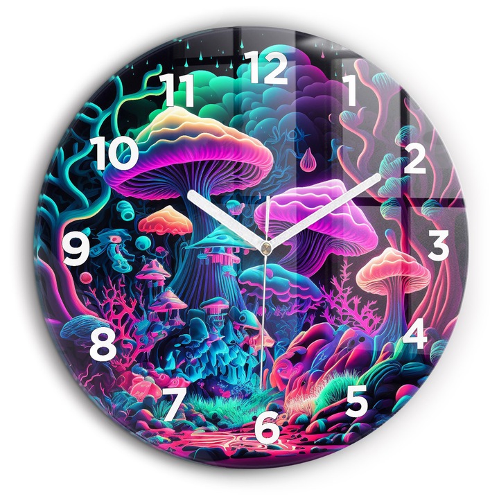 Falióra, Wallfluent, üveg, Fehér mutatók, Arab, Neon gomba, Többszínű, Kerek Ø60 cm, 010010500050100273261