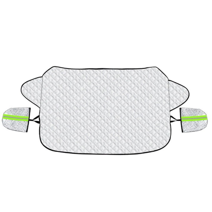 Husa protectie parbriz impotriva inghetului si parasolar, JENUOS®, cu benzi reflectorizante, din folie de aluminiu ce protejeaja de UV si zapada, iarna-vara (147 x 100 cm), Argint