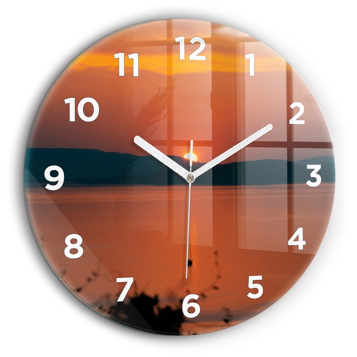 Falióra, Wallfluent, üveg, Fehér mutatók, Arab, Balaton este, Narancs, Kerek Ø60 cm, 010010500050100273765