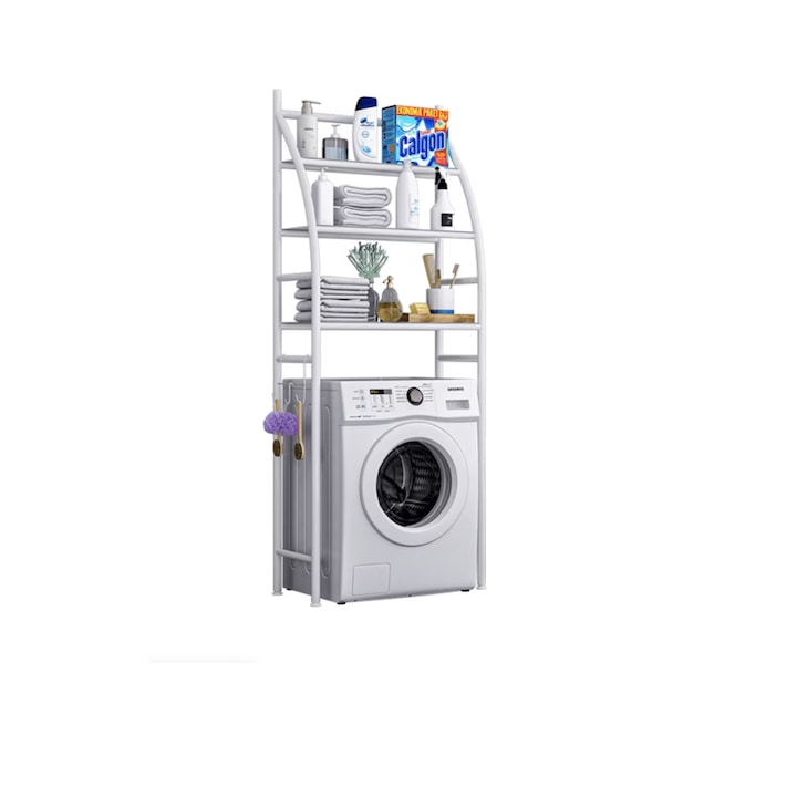 Tárolópolc a Stuffix® mosógép felett, 3 polc, fehér, 150 x 67 x 23 cm
