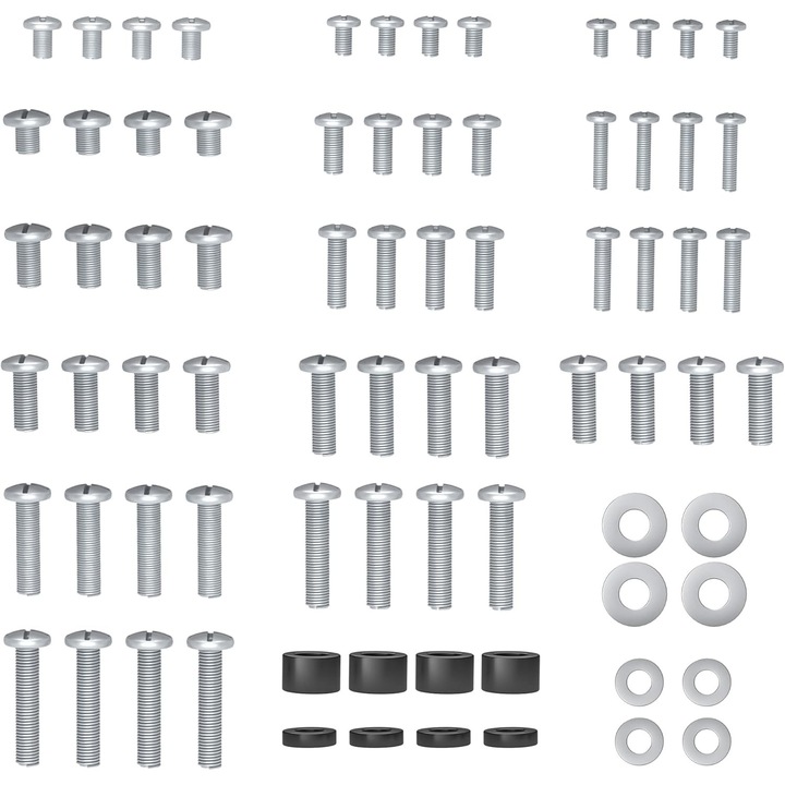 Set suruburi universale VESA pentru suporturi TV/monitor Bontec, 72 buc, 80 inch/203 cm max, argintii